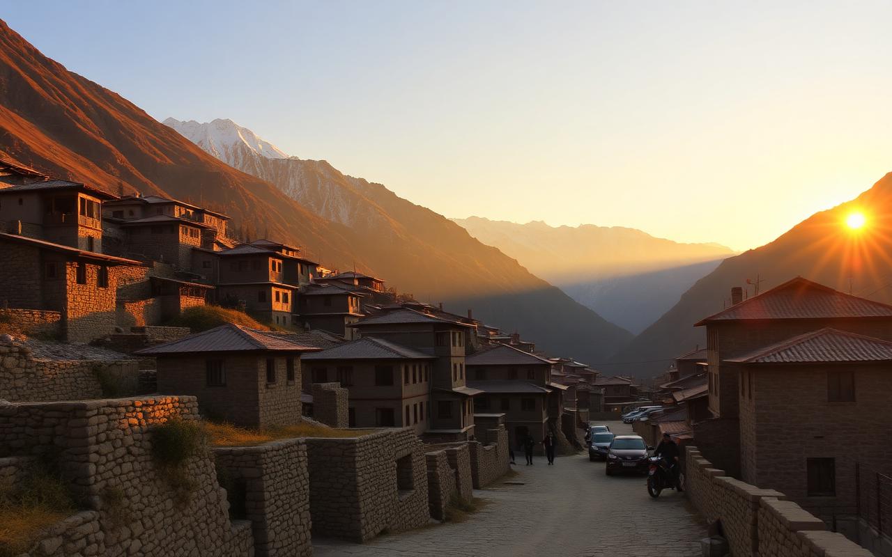 Karimabad and the upper Hunza valley at sunset.