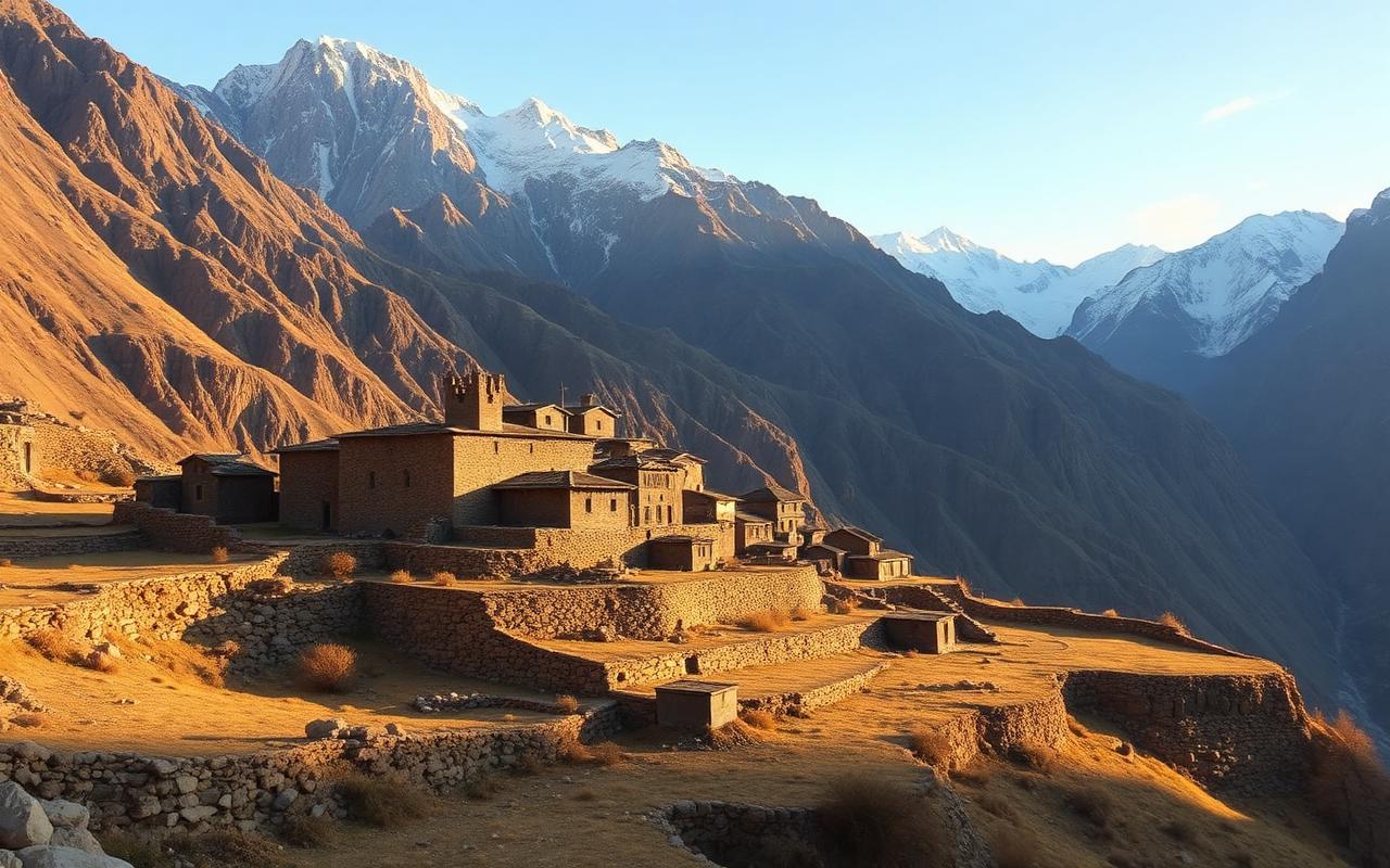 Remote mountain village in the Karakoram with terraced fields