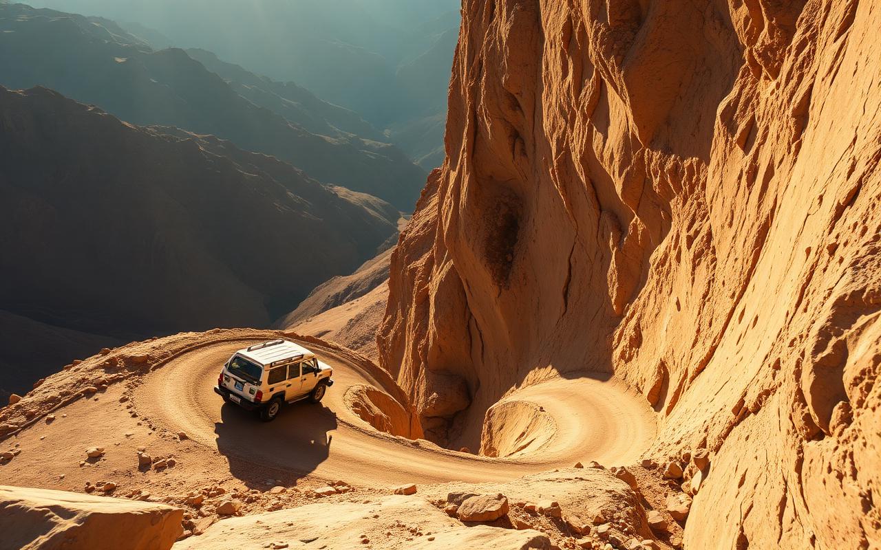 A private Land Cruiser on a Karakoram switchback.